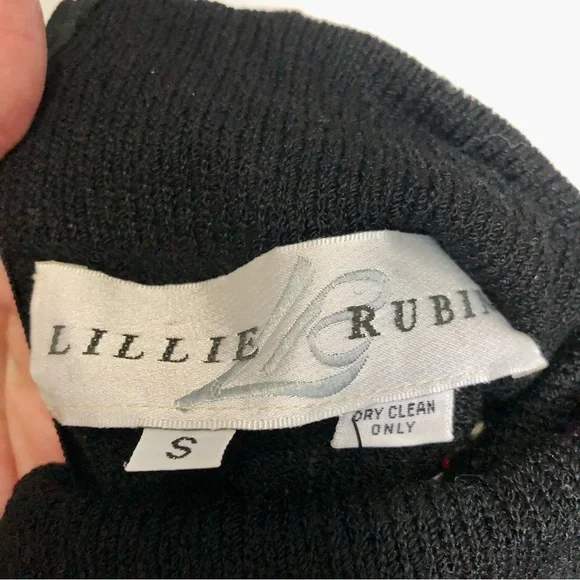 Vintage 80s Lillie Rubin Turtleneck Sweater Houndstooth Black Red Gold Buttons S